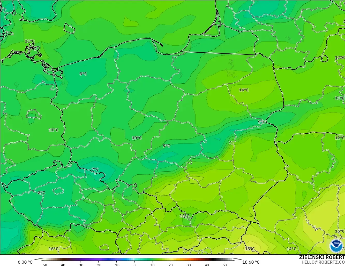 GFS modelo - Poland, Dewpoint at 2m