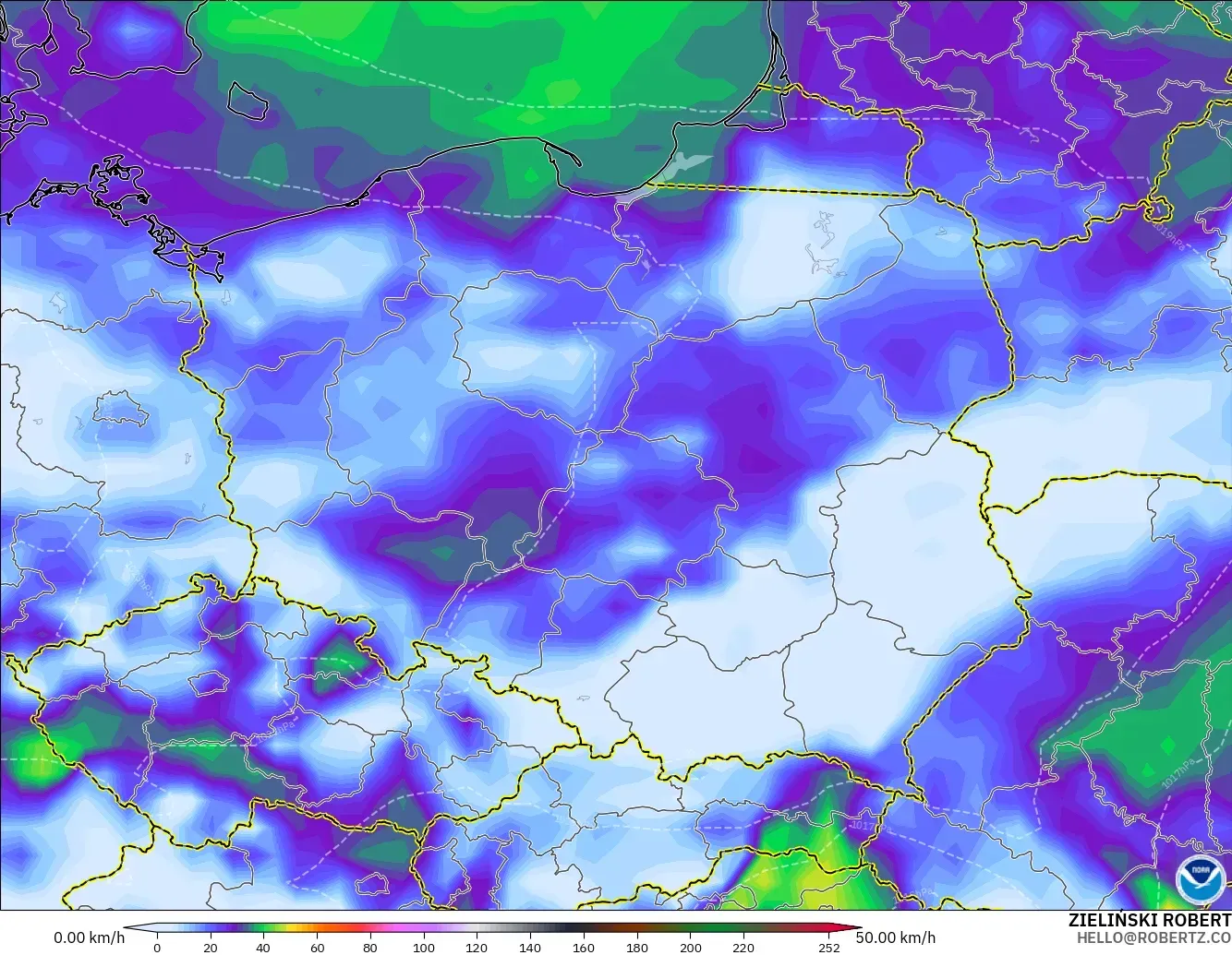 GFS modelo - Poland, Wind Gusts