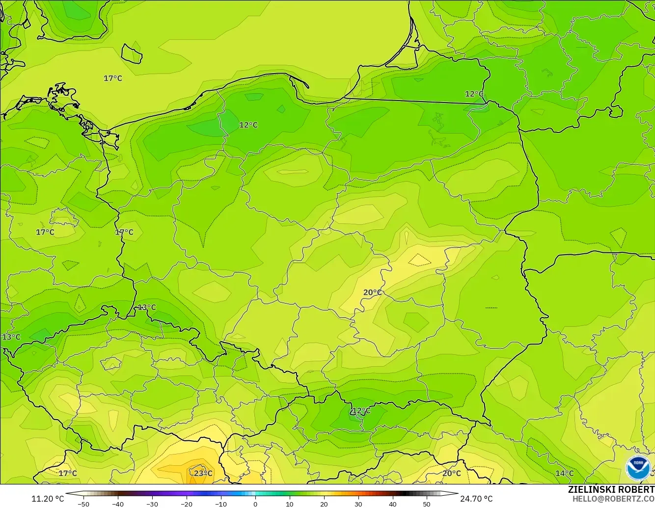 GFS modelo - Poland, Temperature at 2m