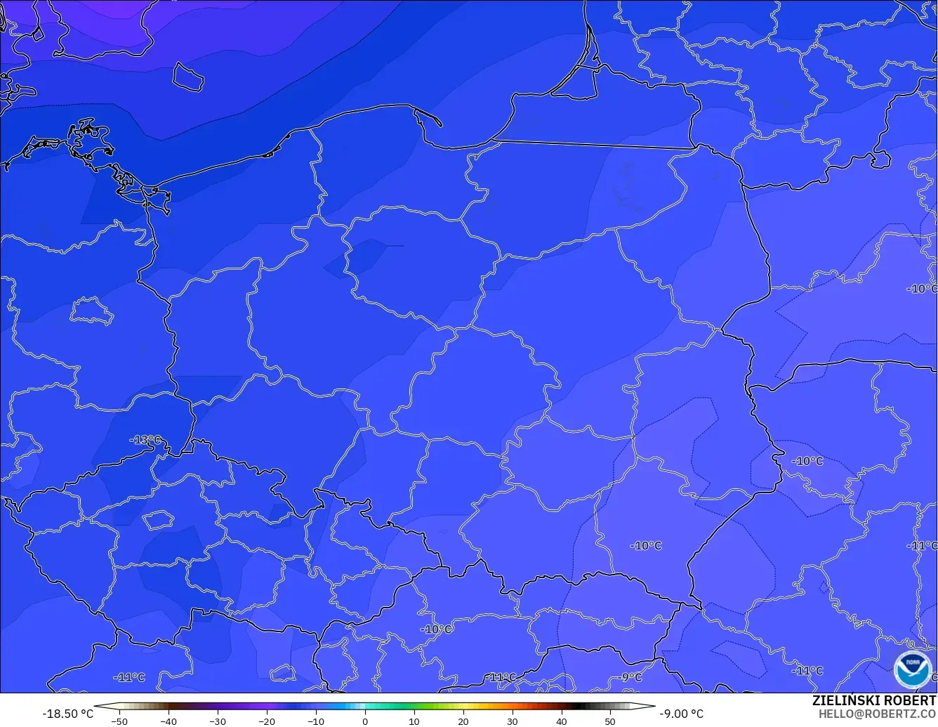 GFS modelo - Poland, Temperature at 500hPa