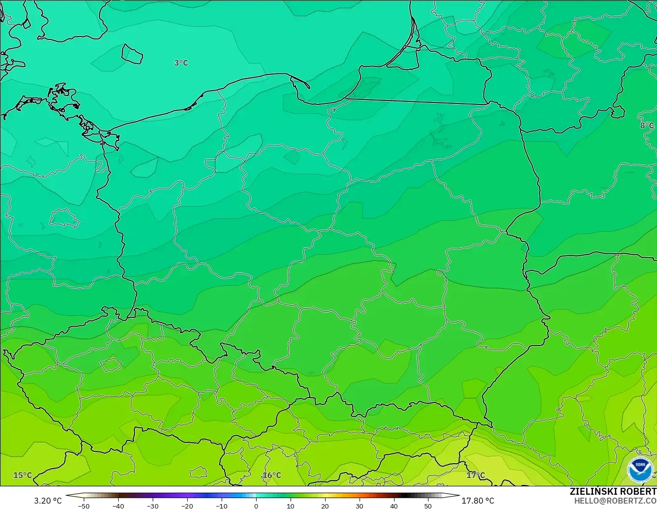 GFS modelo - Poland, Temperature at 850hPa