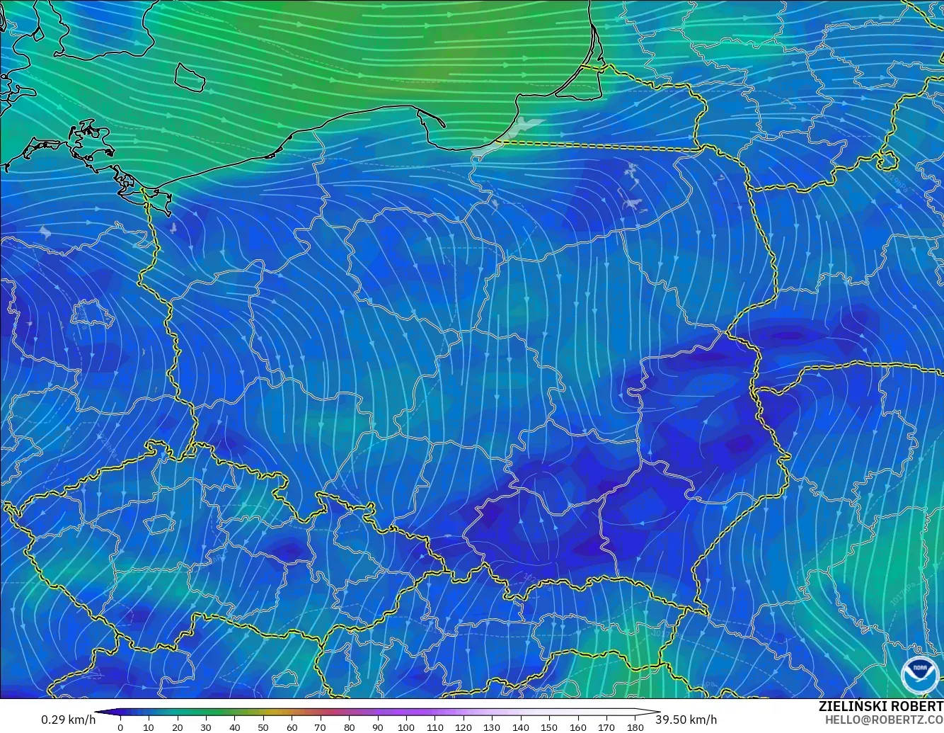 GFS modelo - Poland, Wind at 10m