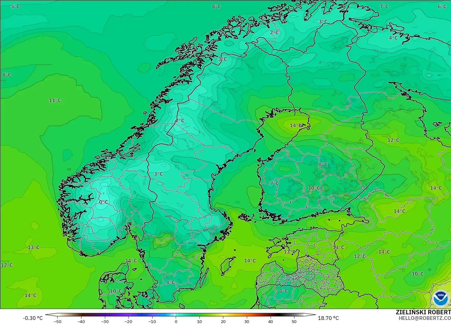 GFS modelo - Scandinavia, Dewpoint at 2m