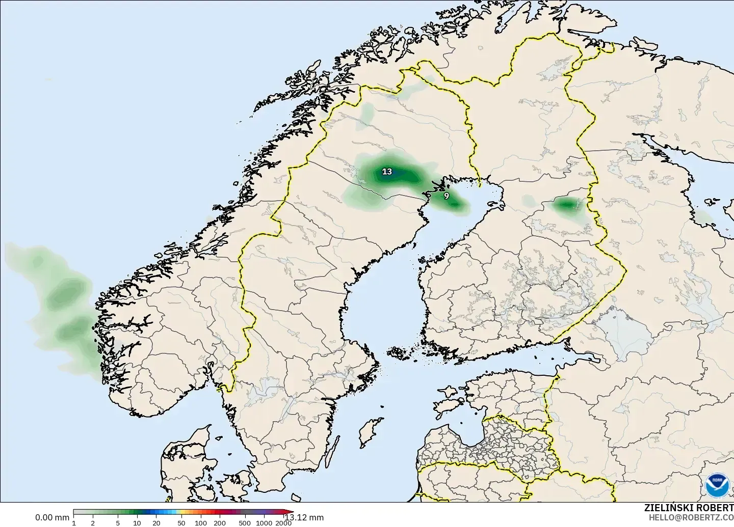 GFS modelo - Scandinavia, Precipitation Accumulation