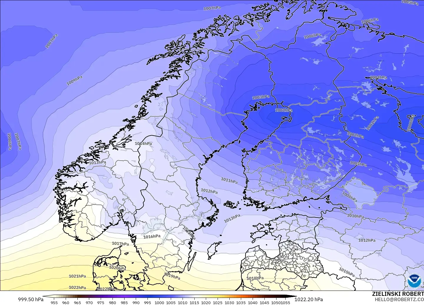 GFS modelo - Scandinavia, Pressure