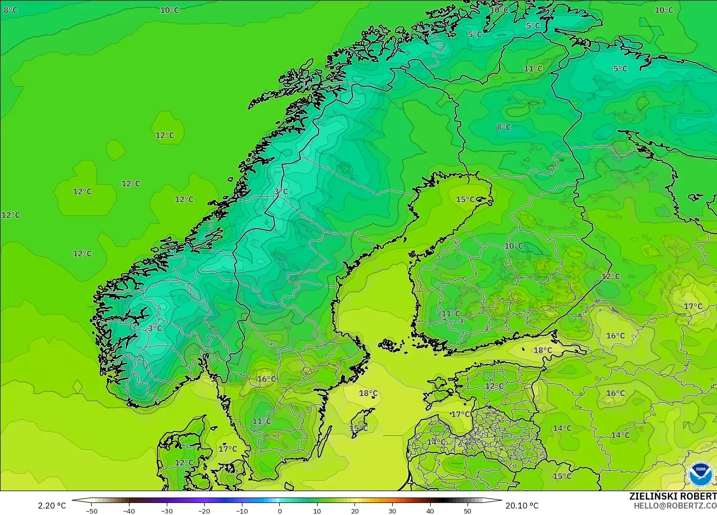 GFS modelo - Scandinavia, Temperature at 2m