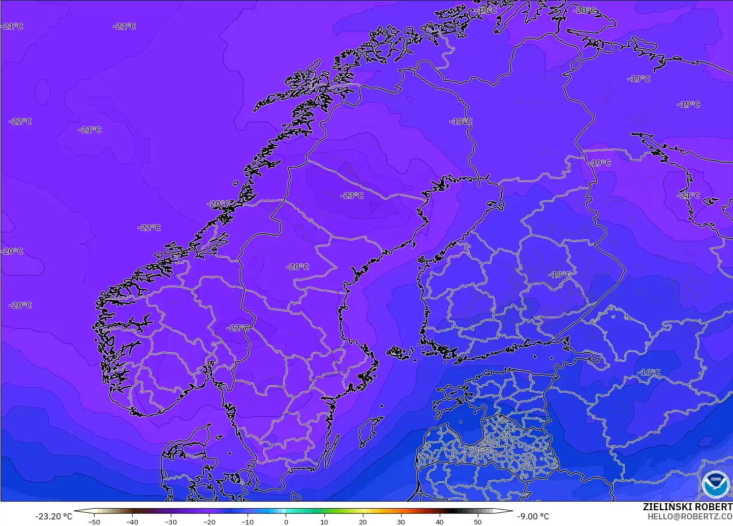 GFS modelo - Scandinavia, Temperature at 500hPa