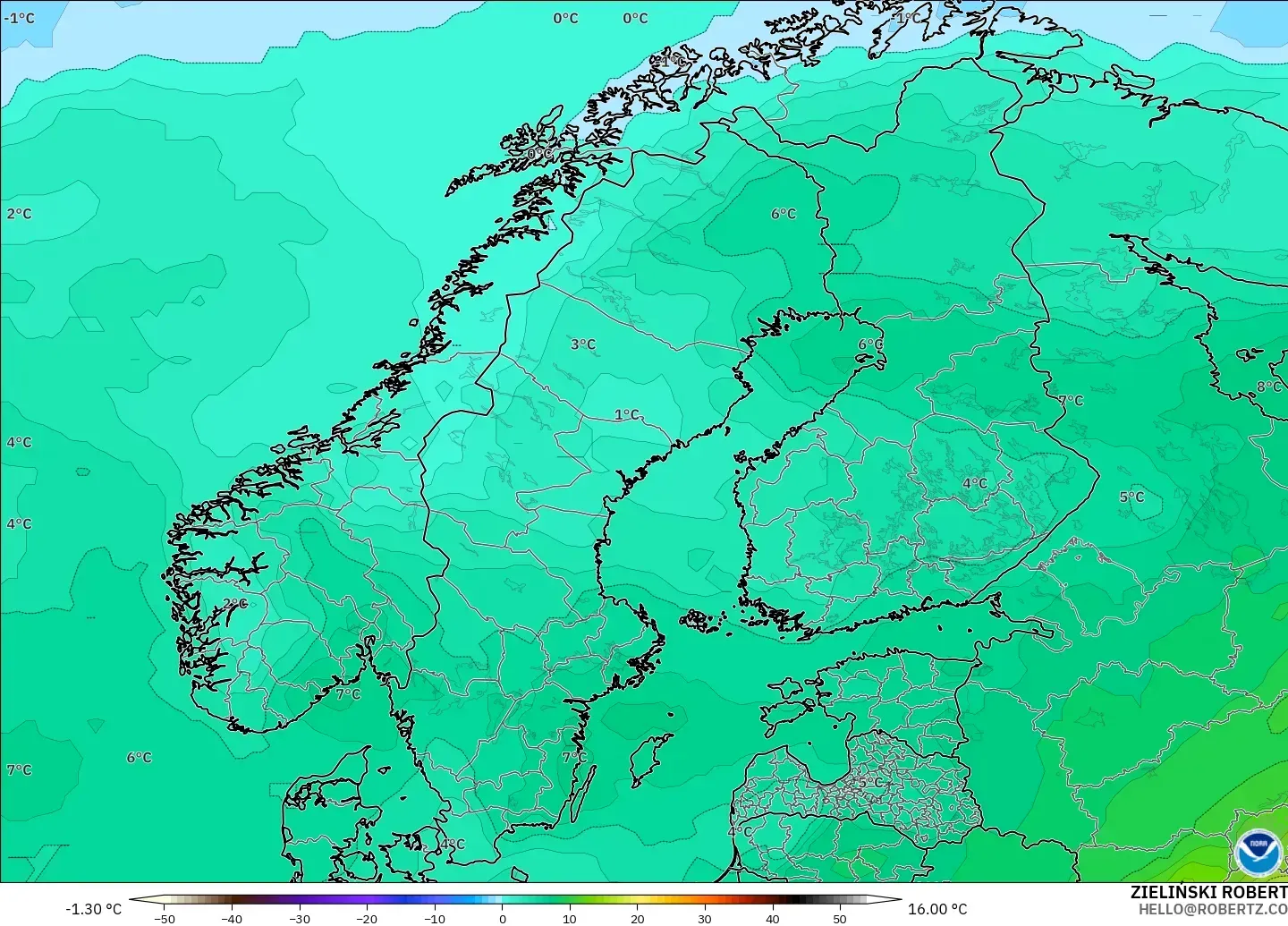 GFS modelo - Scandinavia, Temperature at 850hPa