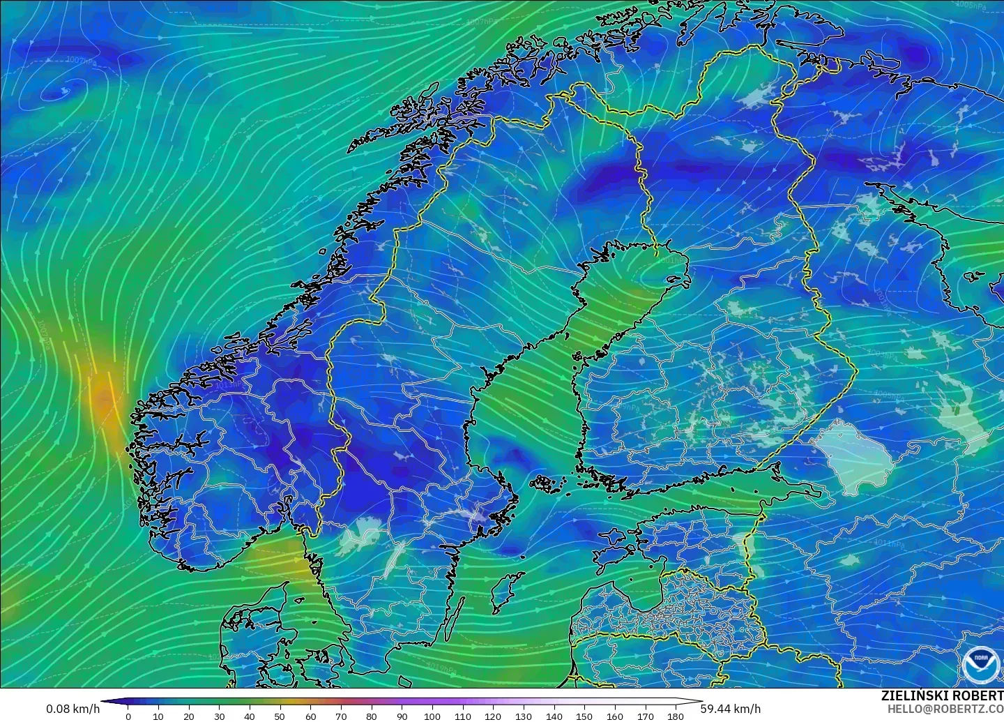 GFS modelo - Scandinavia, Wind at 10m