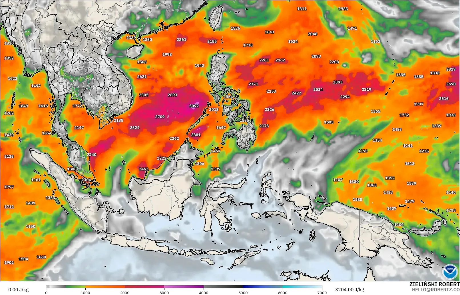 GFS modelo - South East Asia, CAPE