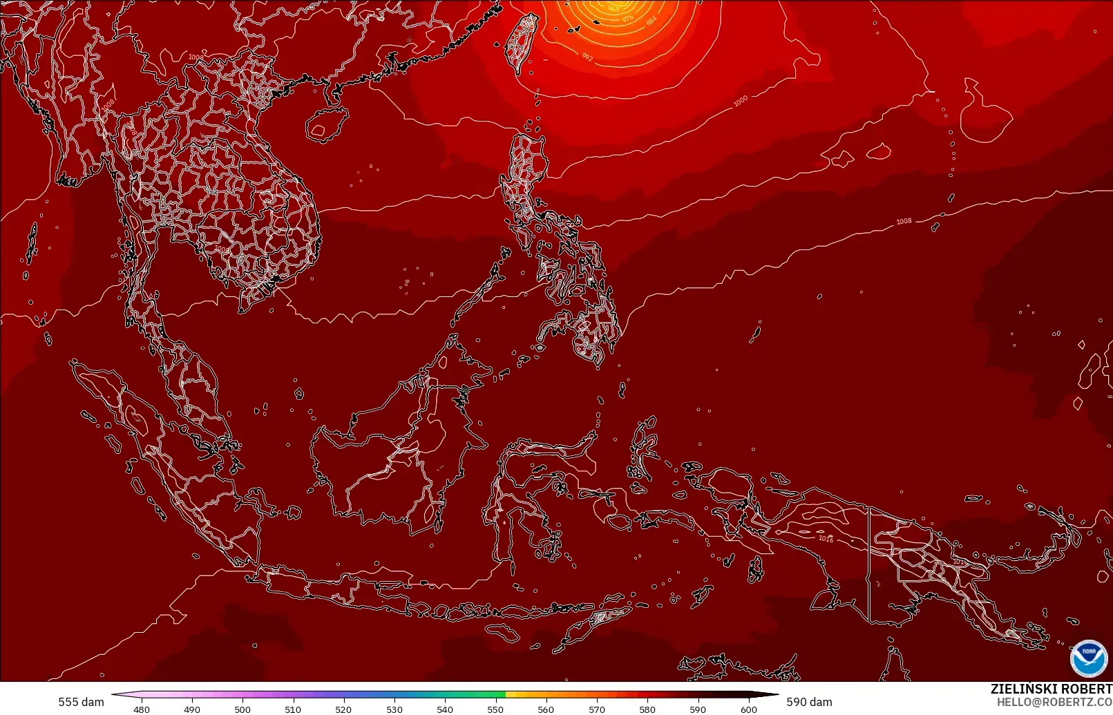 GFS modelo - South East Asia, Geopotential height at 500hPa