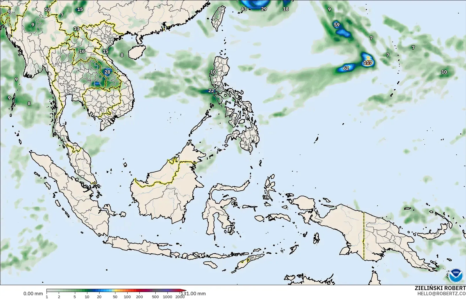 GFS modelo - South East Asia, Precipitation Accumulation