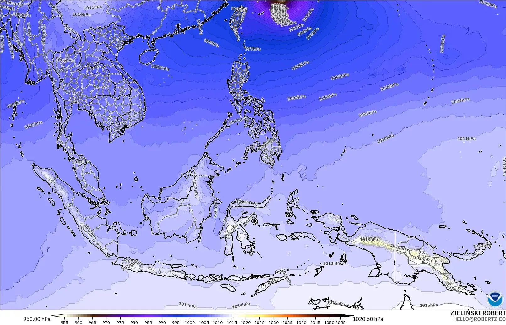 GFS modelo - South East Asia, Pressure