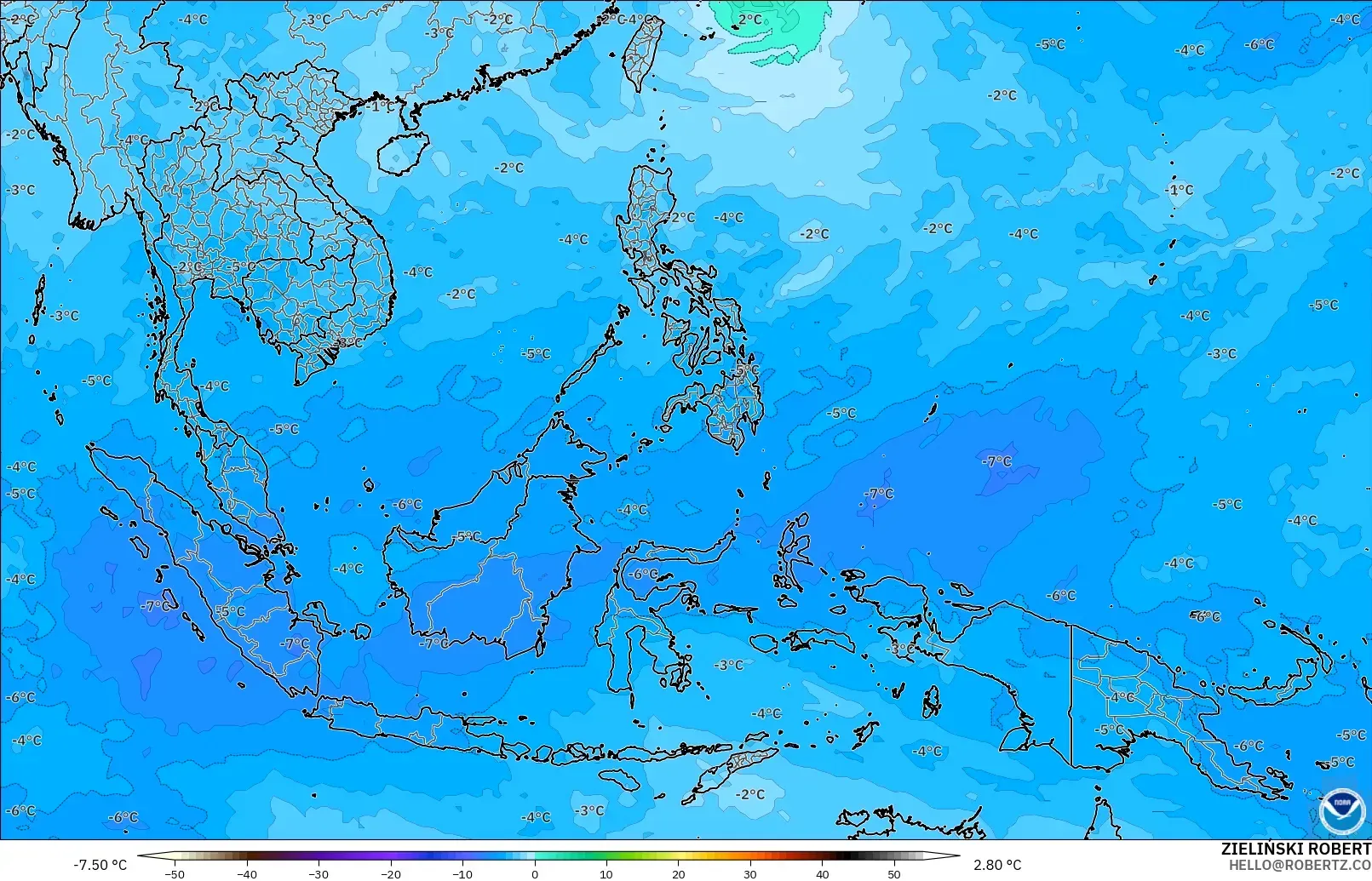 GFS modelo - South East Asia, Temperature at 500hPa