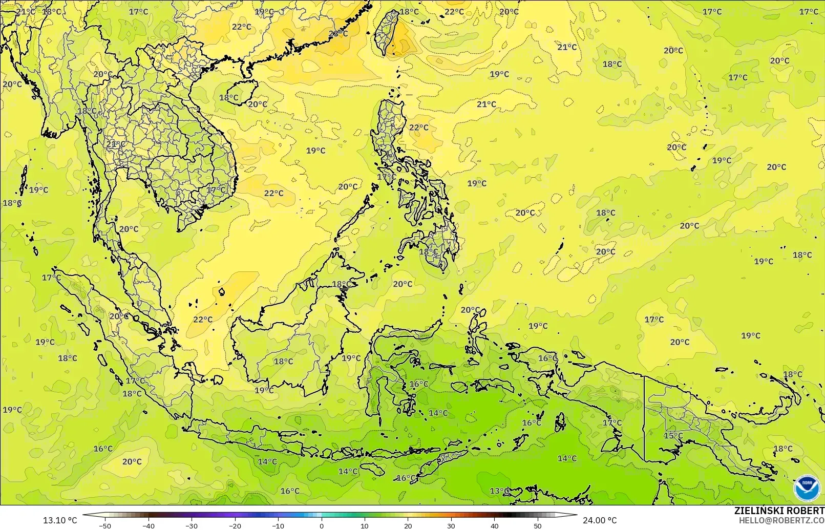 GFS modelo - South East Asia, Temperature at 850hPa