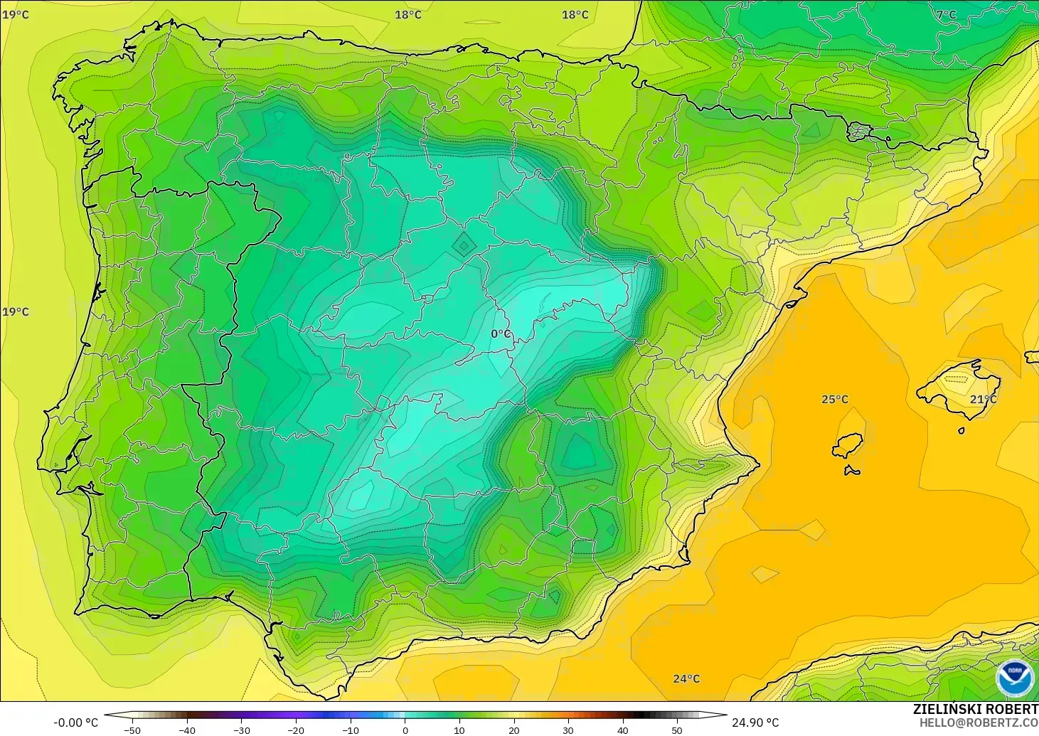 GFS modelo - Spain, Dewpoint at 2m