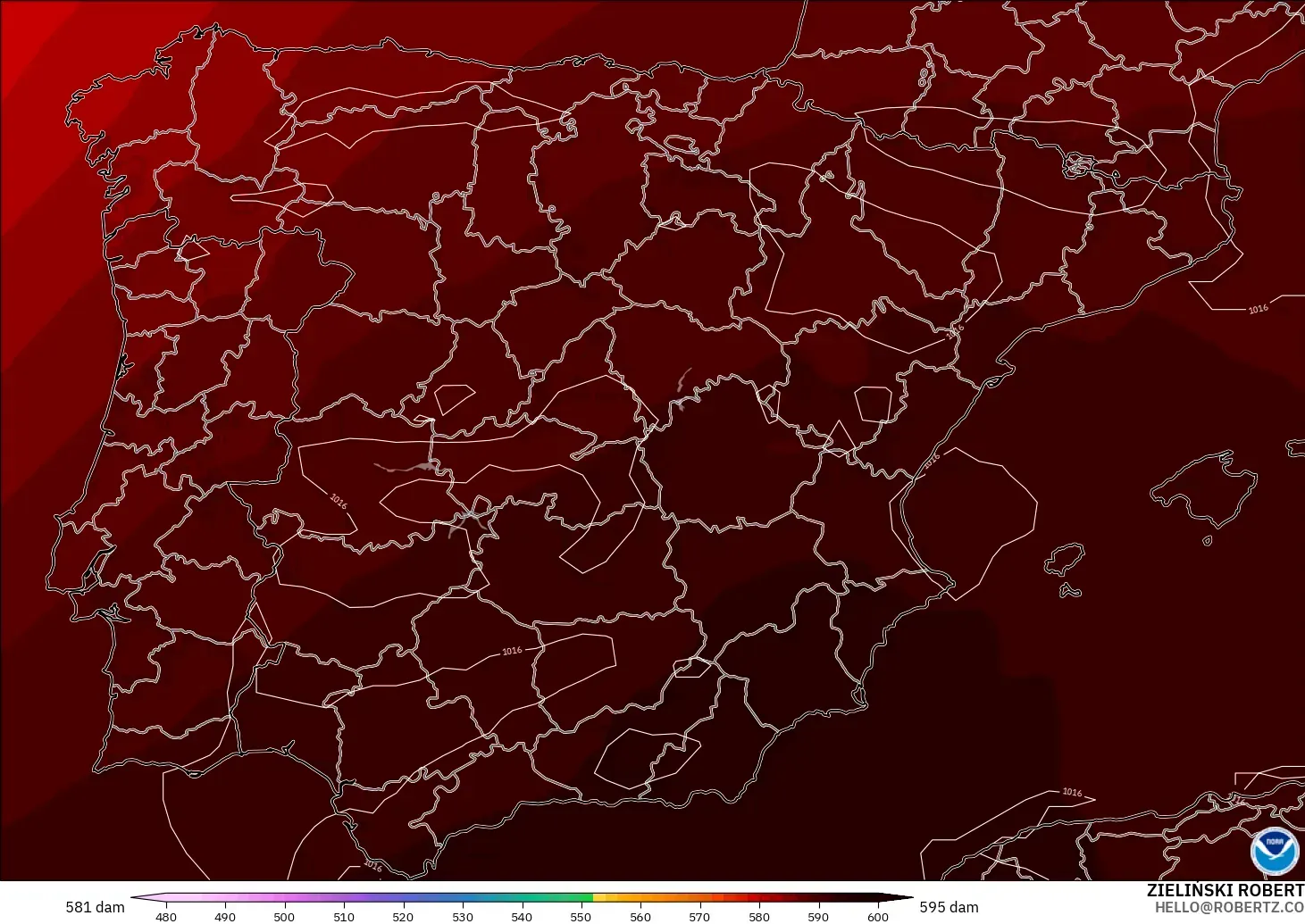 GFS modelo - Spain, Geopotential height at 500hPa