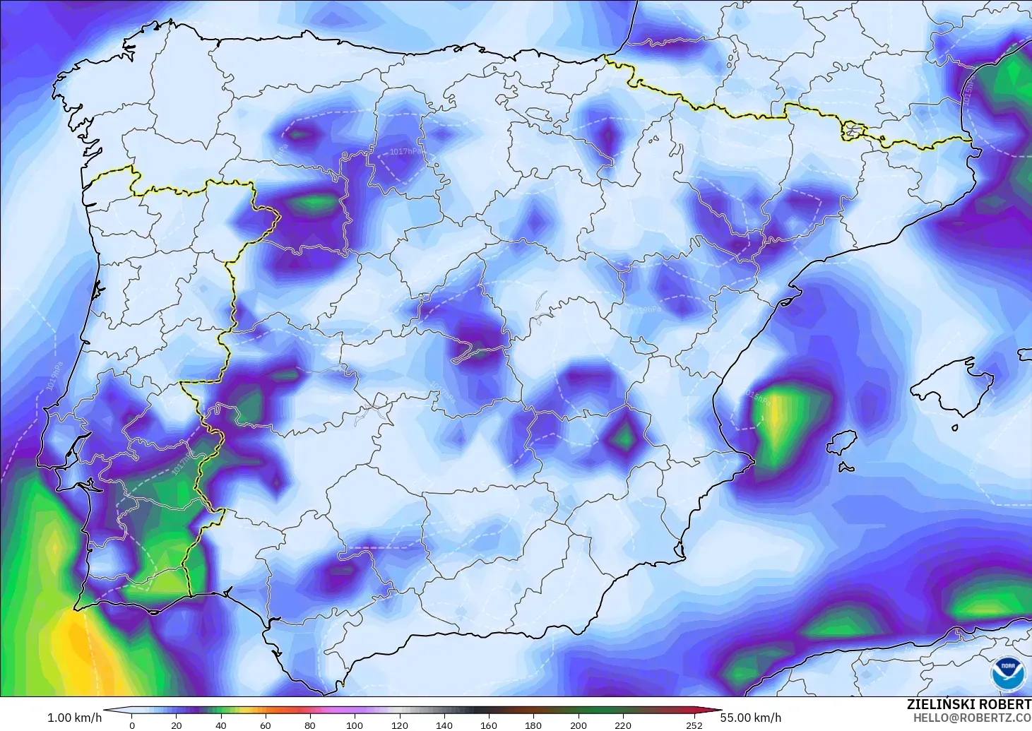 GFS modelo - Spain, Wind Gusts Peak