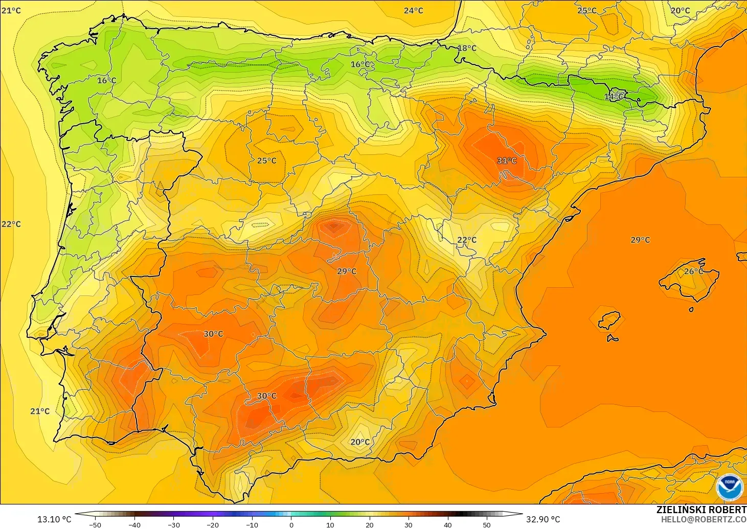 GFS modelo - Spain, Temperature at 2m