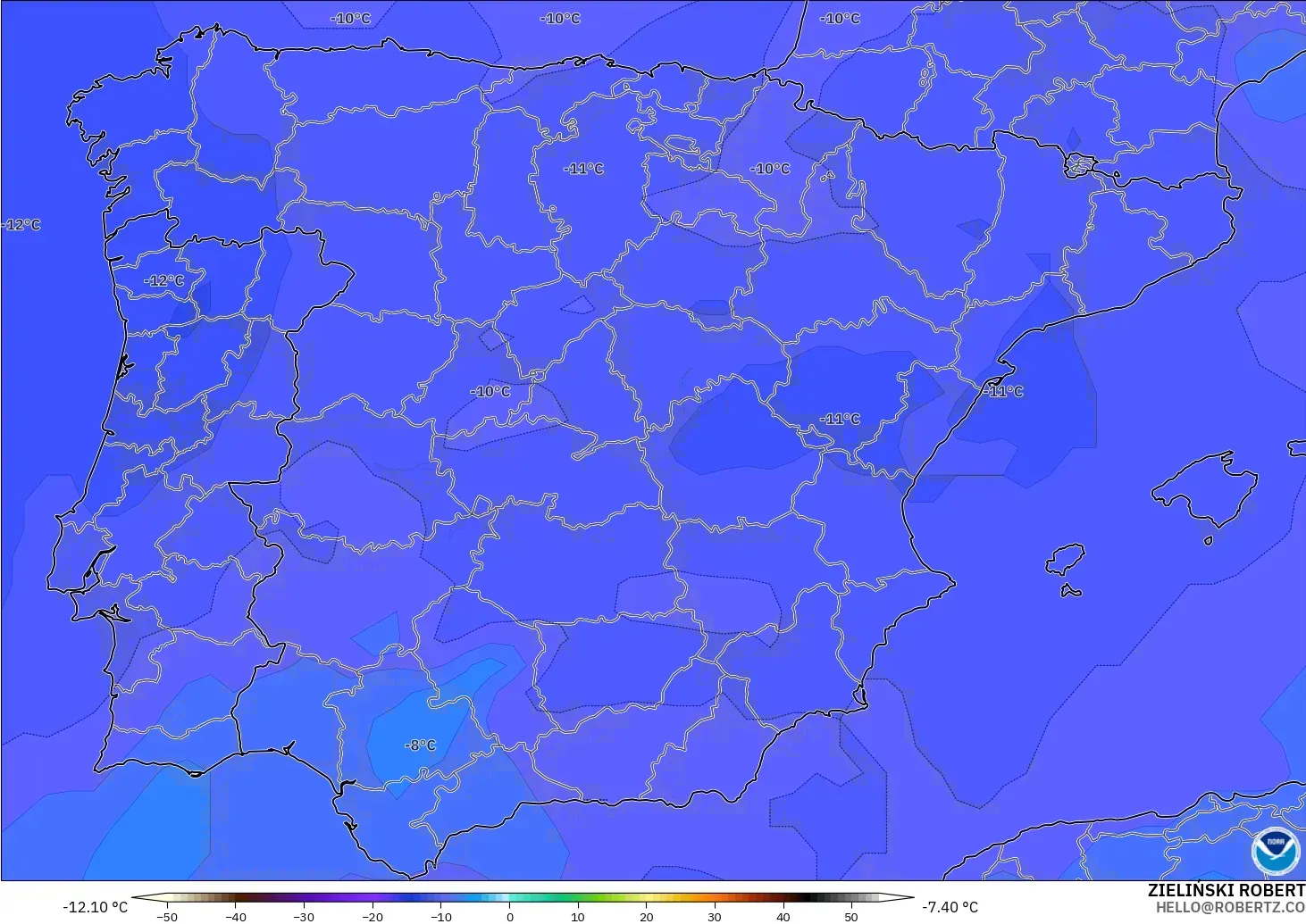 GFS modelo - Spain, Temperature at 500hPa