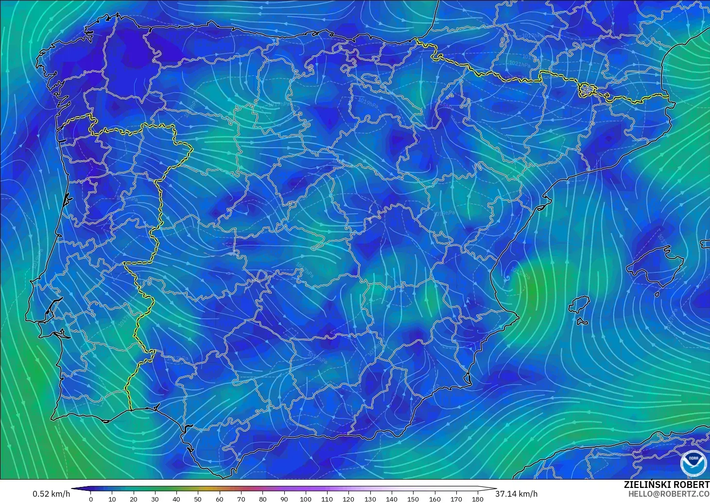 GFS modelo - Spain, Wind at 10m