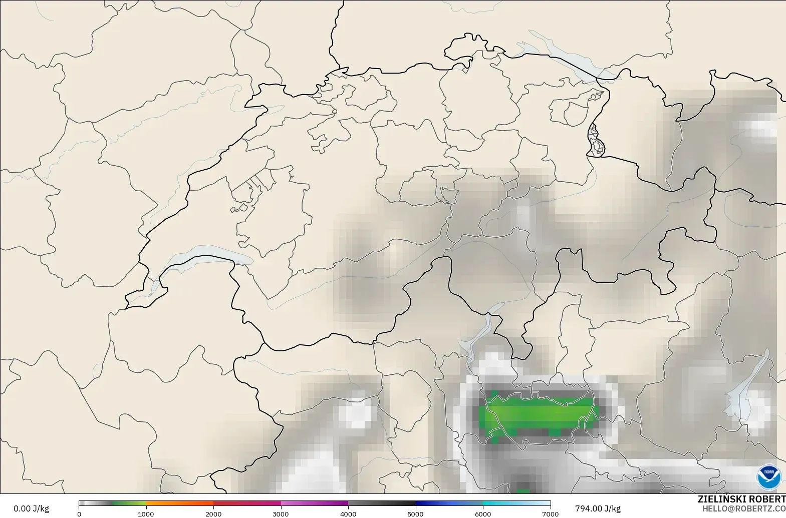 GFS modelo - Switzerland, CAPE