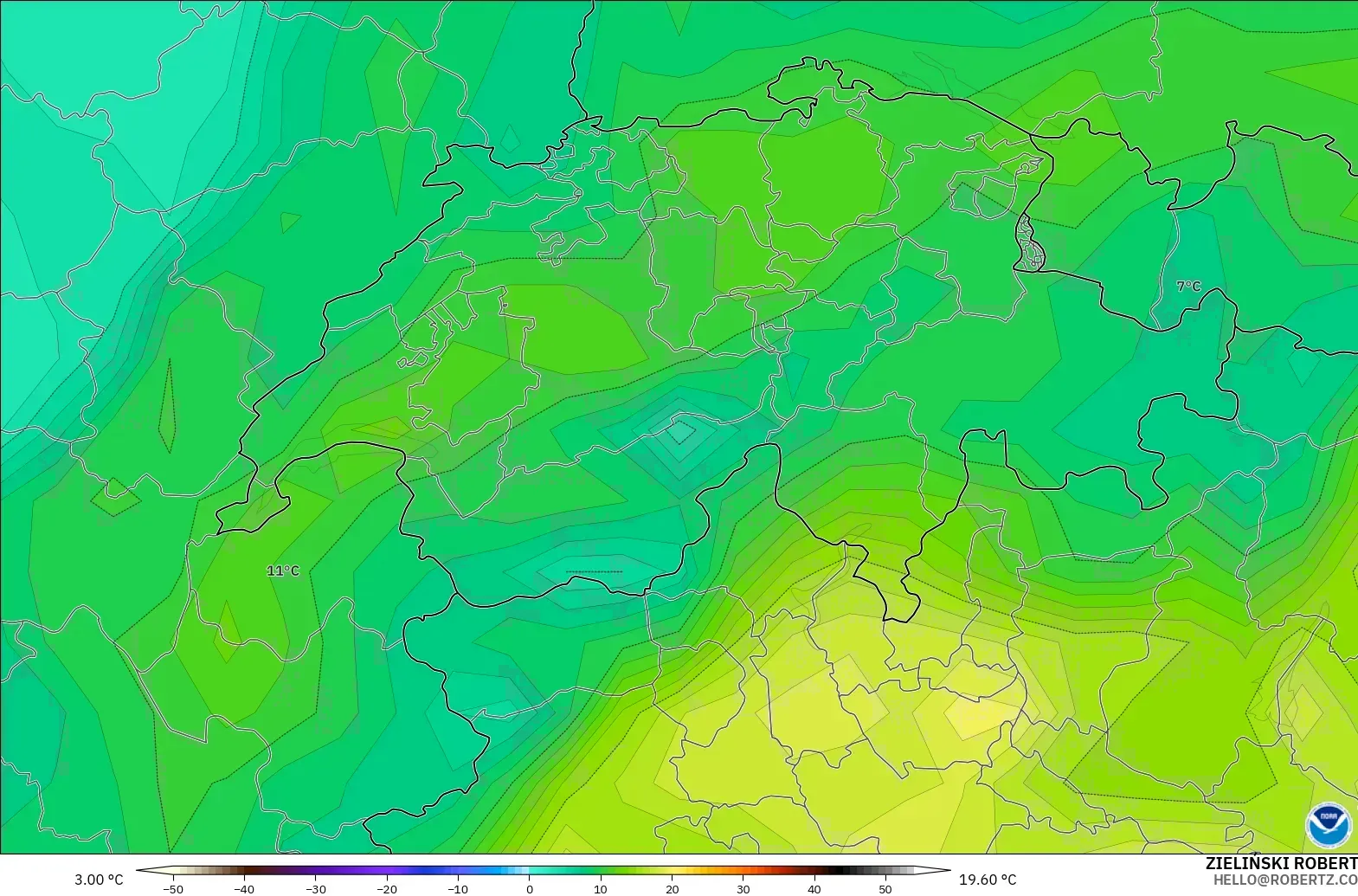 GFS modelo - Switzerland, Dewpoint at 2m