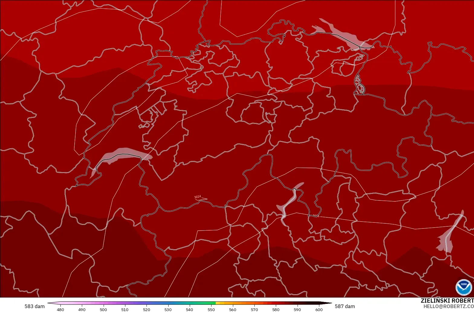 GFS modelo - Switzerland, Geopotential height at 500hPa