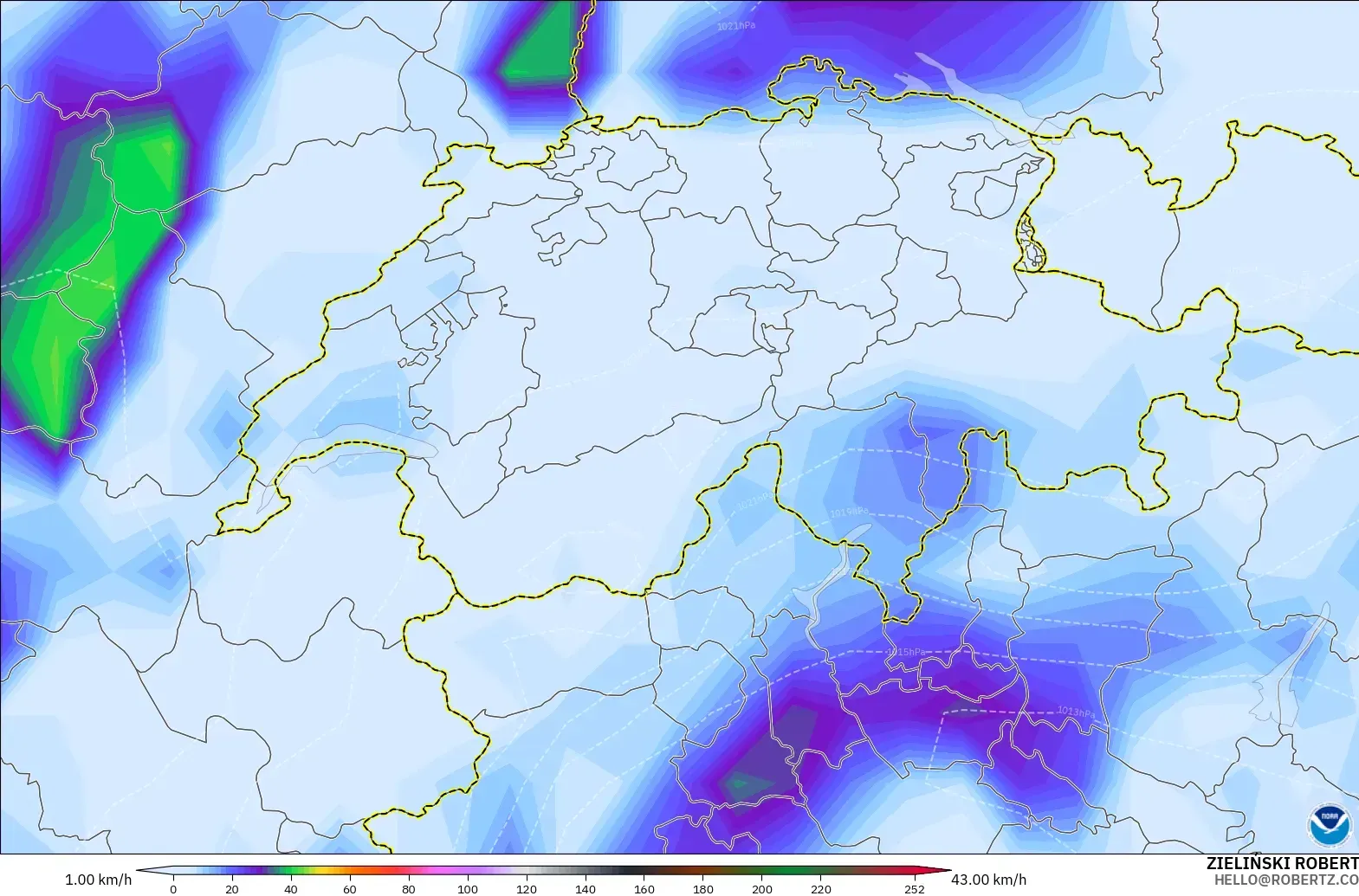 GFS modelo - Switzerland, Wind Gusts