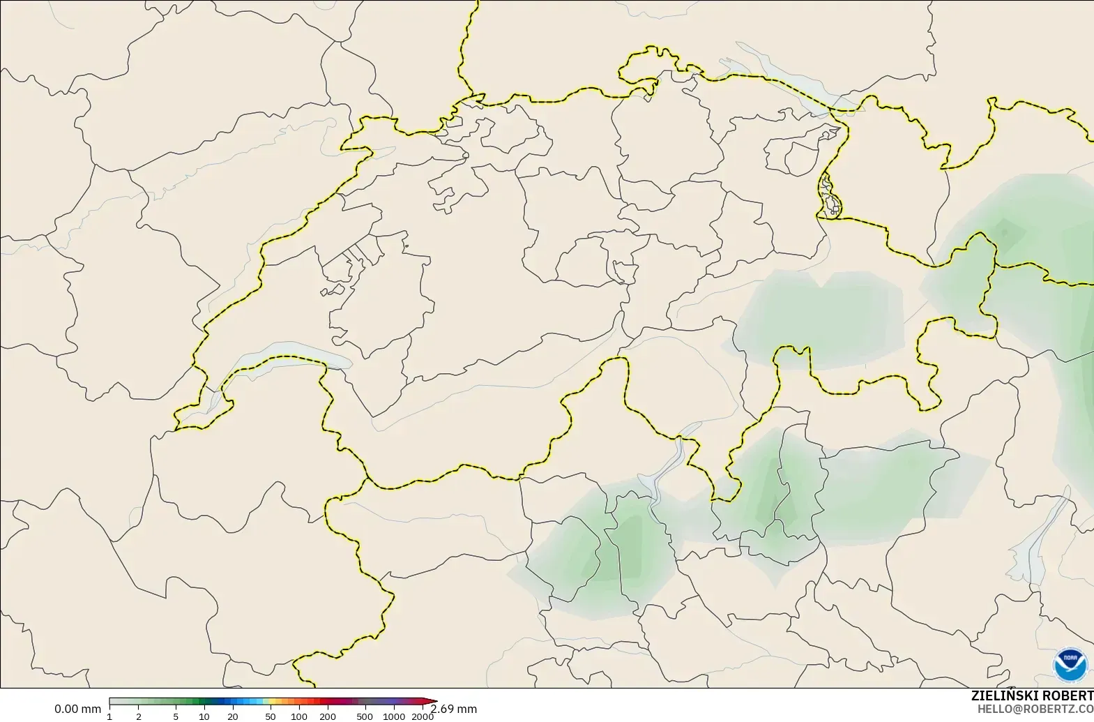 GFS modelo - Switzerland, Precipitation Accumulation