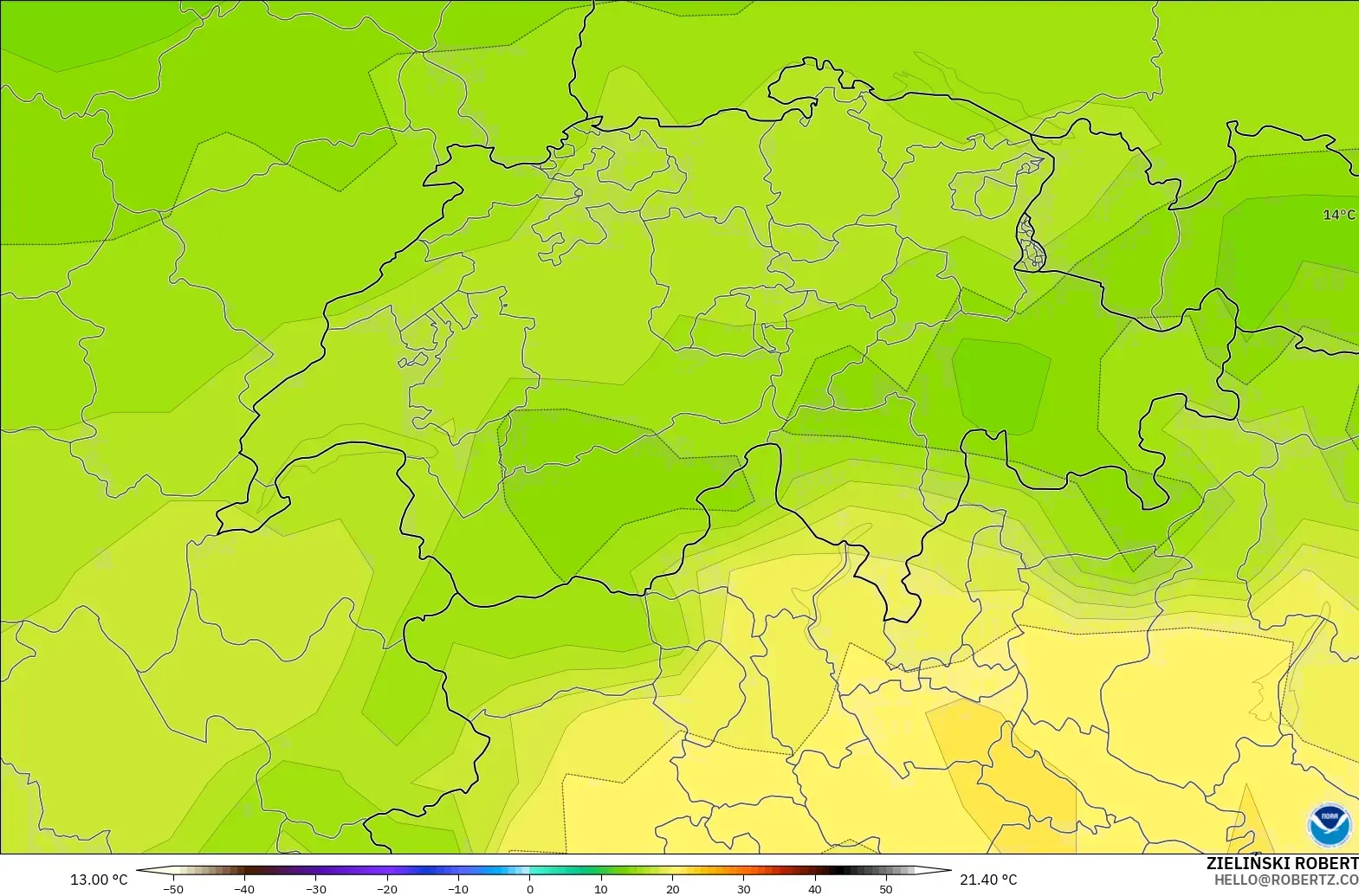 GFS modelo - Switzerland, Temperature at 850hPa