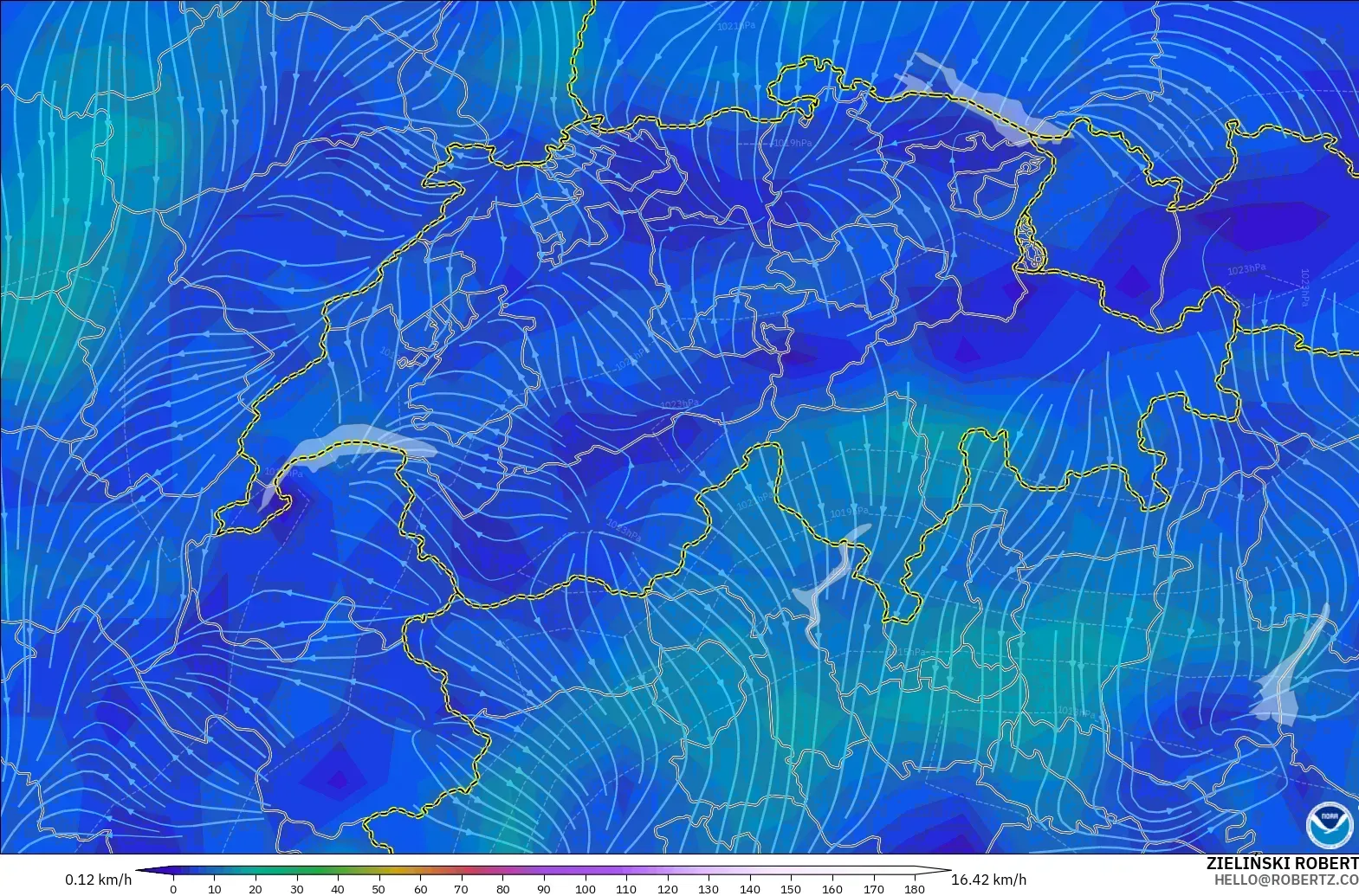 GFS modelo - Switzerland, Wind at 10m