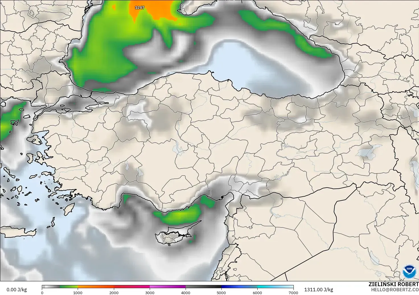 GFS modelo - Turkey, CAPE