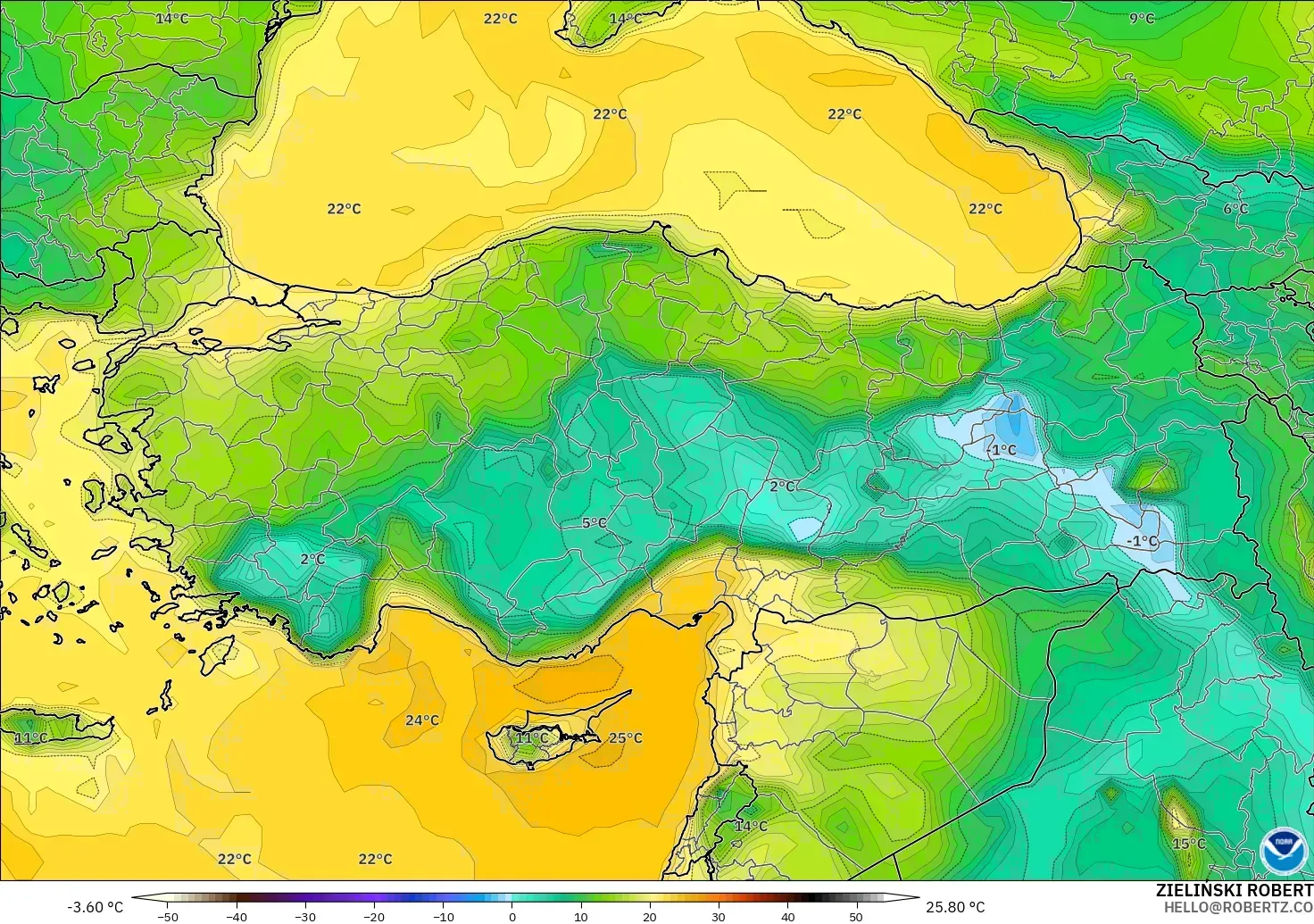 GFS modelo - Turkey, Dewpoint at 2m