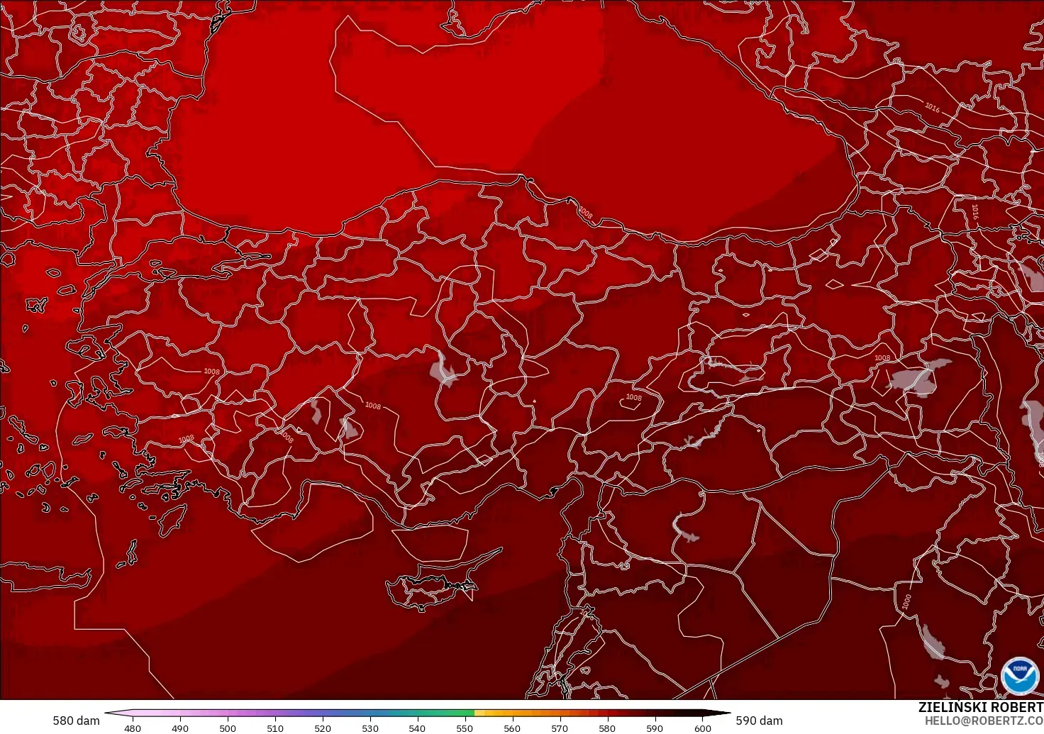 GFS modelo - Turkey, Geopotential height at 500hPa