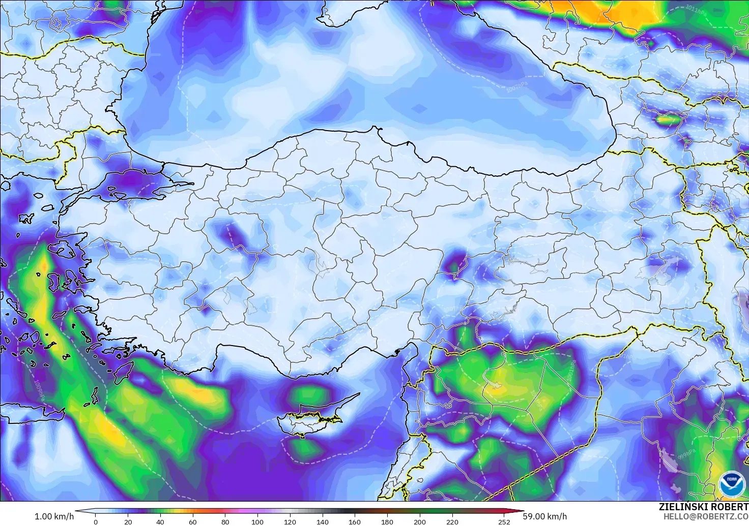 GFS modelo - Turkey, Wind Gusts