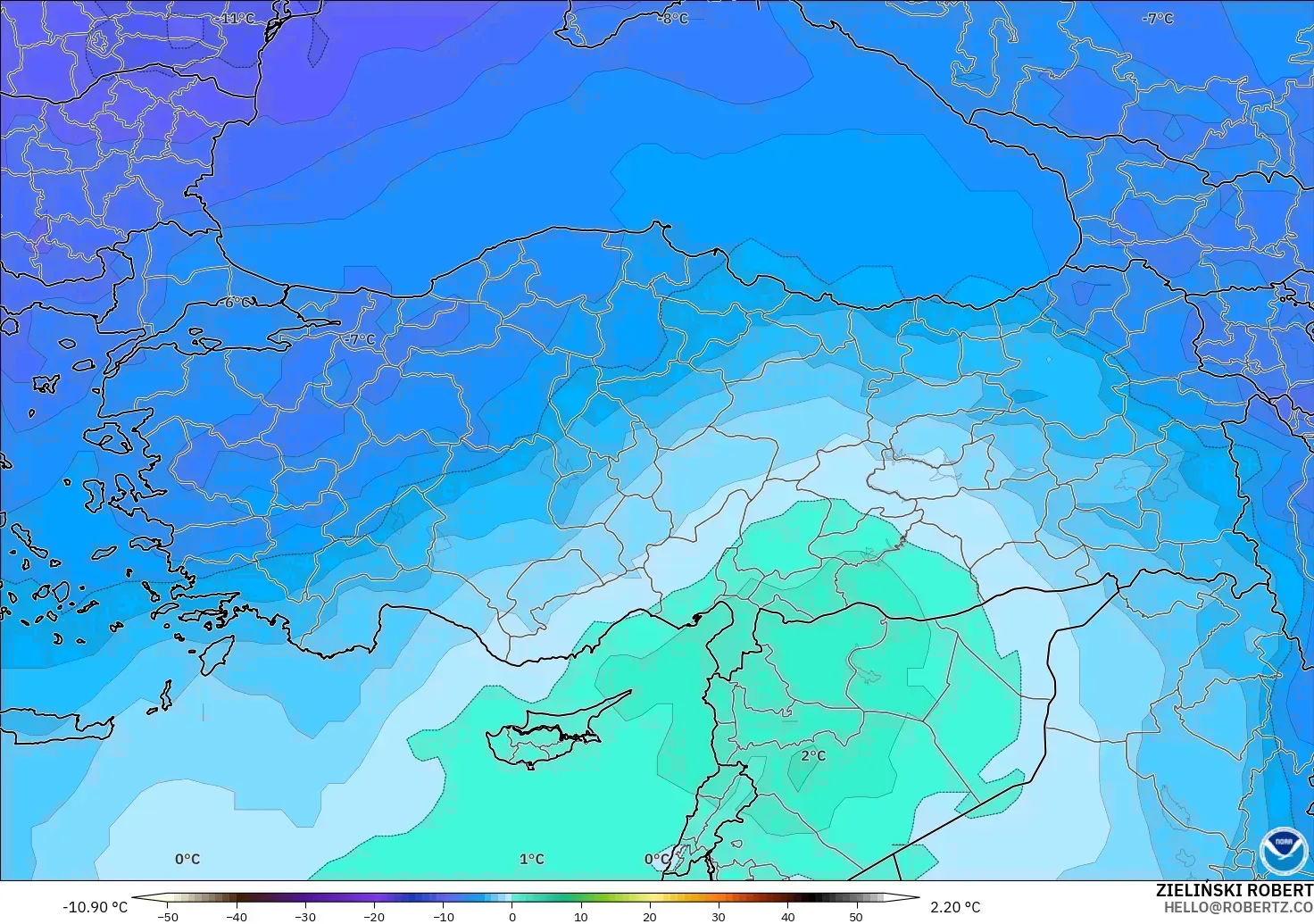 GFS modelo - Turkey, Temperature at 500hPa