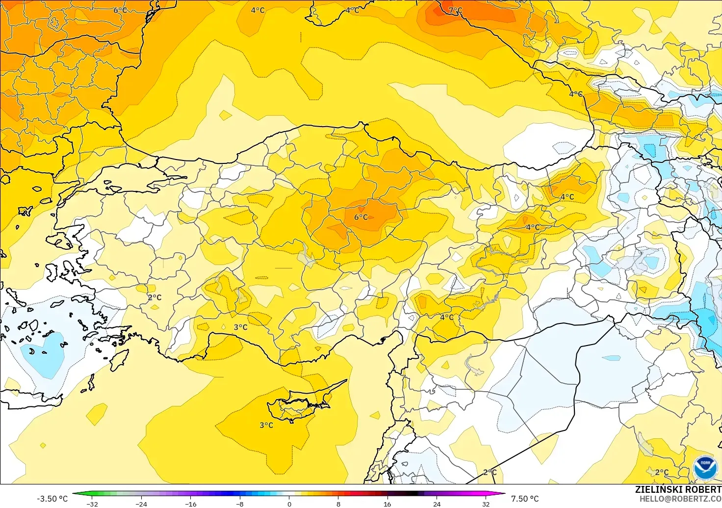 GFS modelo - Turkey, Temperature at 850hPa Anomaly