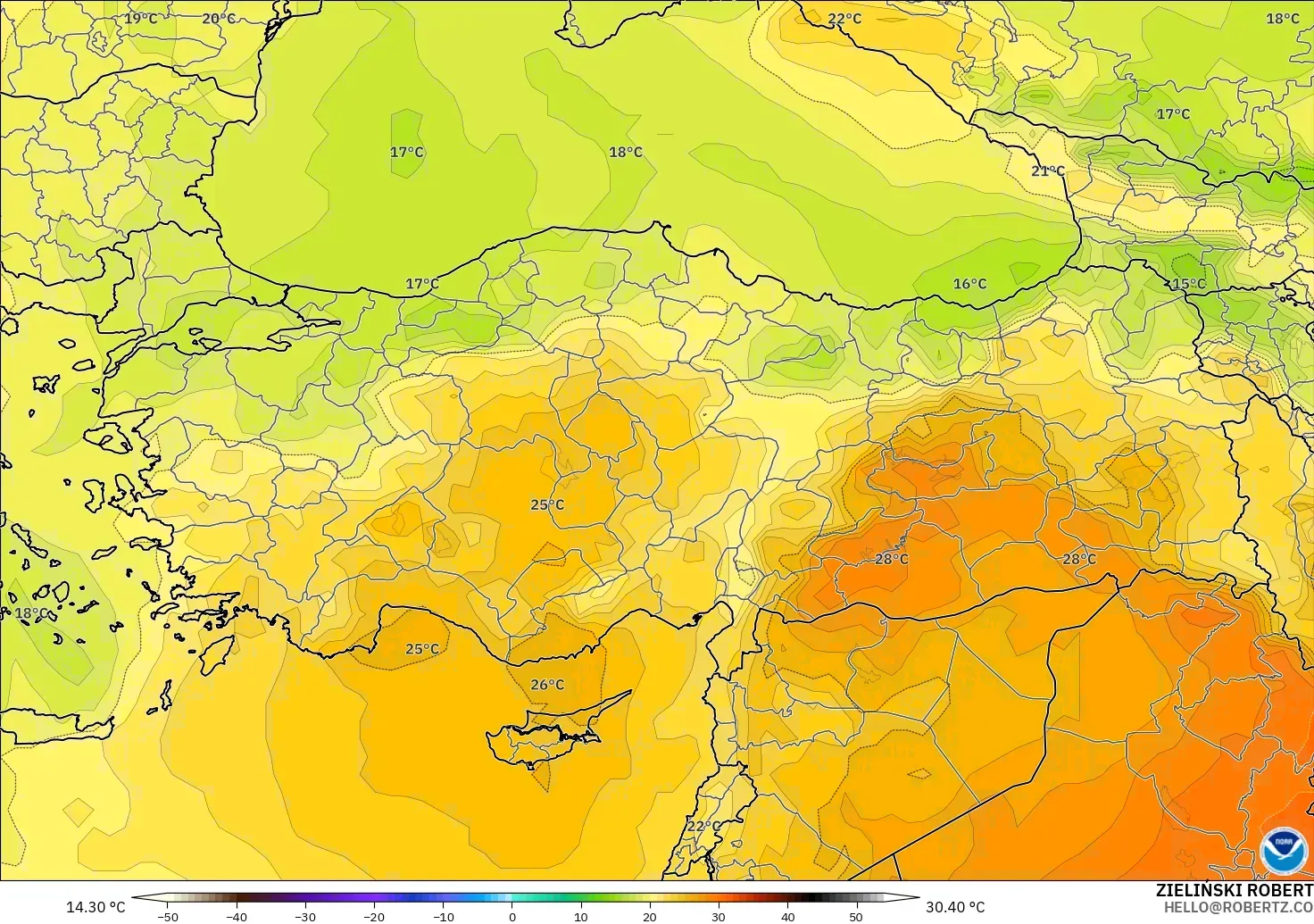GFS modelo - Turkey, Temperature at 850hPa
