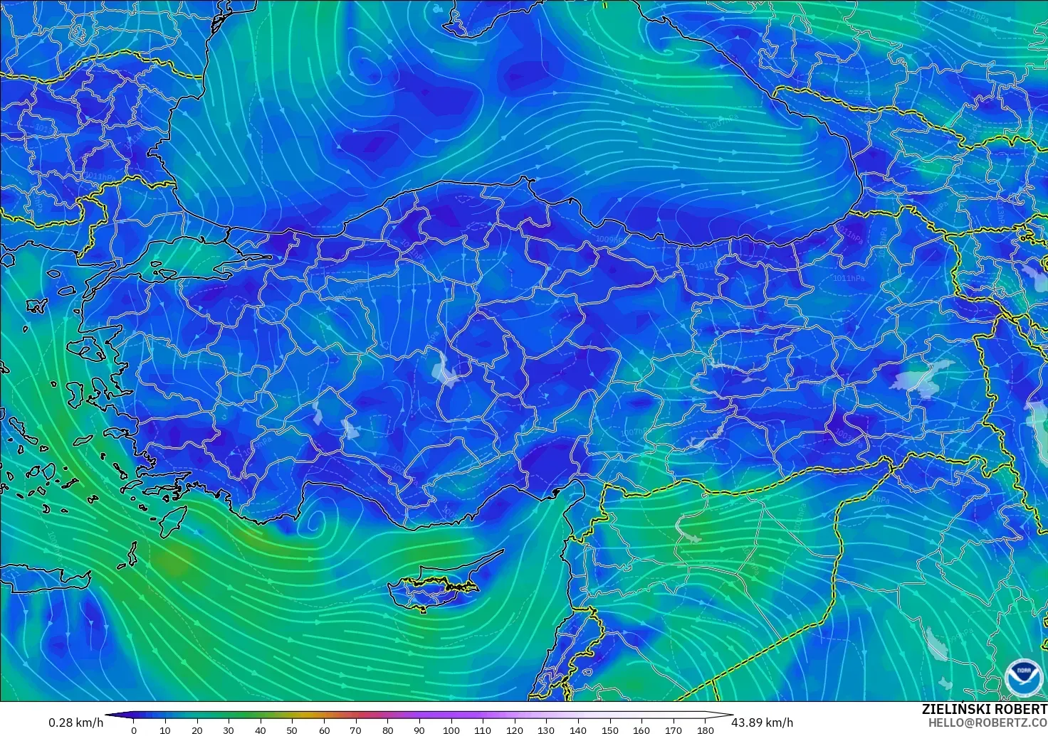 GFS modelo - Turkey, Wind at 10m