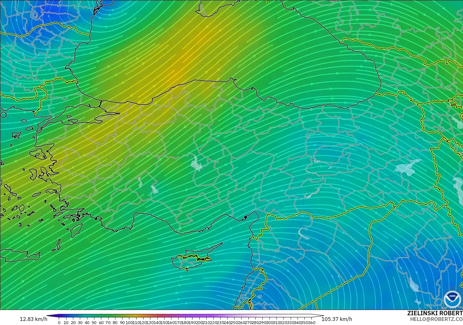 GFS modelo - Turkey, Wind at 300hPa (jet stream)
