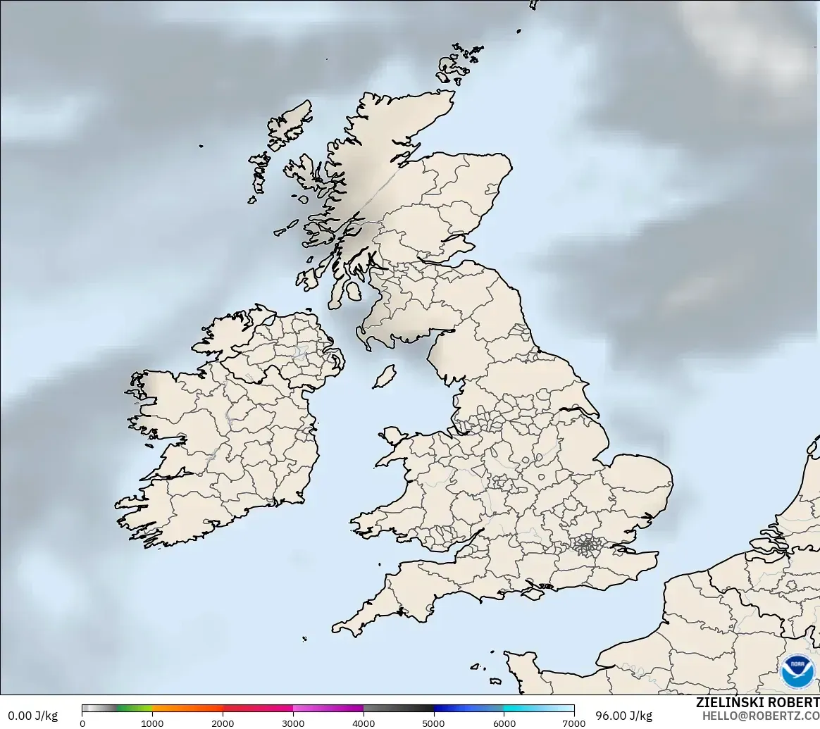 GFS modelo - United Kingdom, CAPE