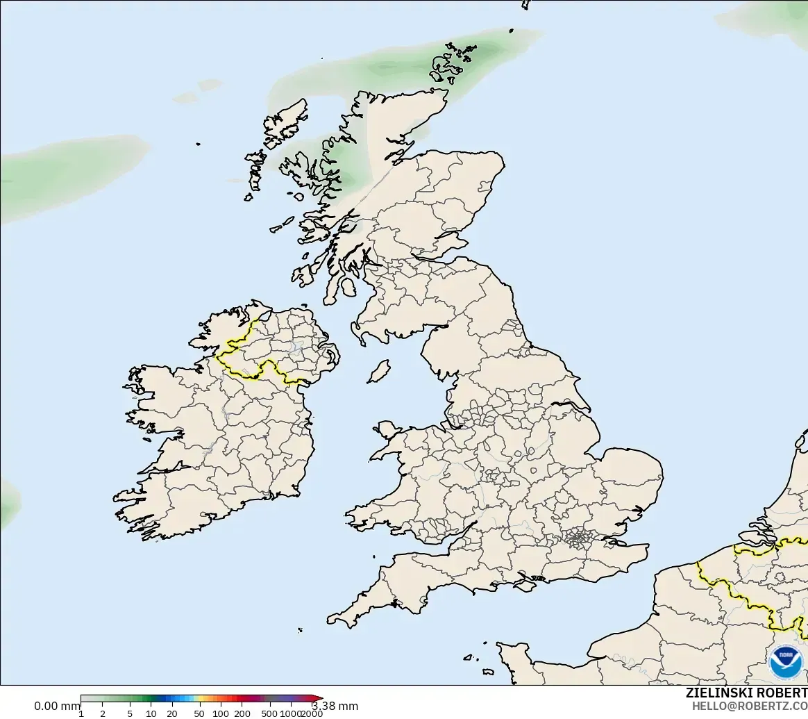 GFS modelo - United Kingdom, Precipitation Accumulation