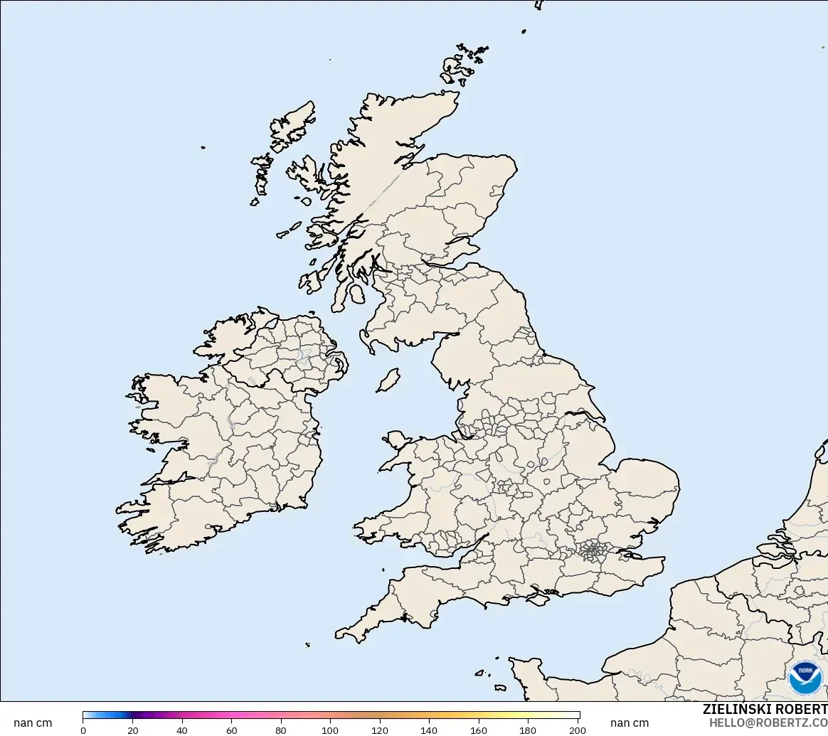 GFS modelo - United Kingdom, Snow Depth