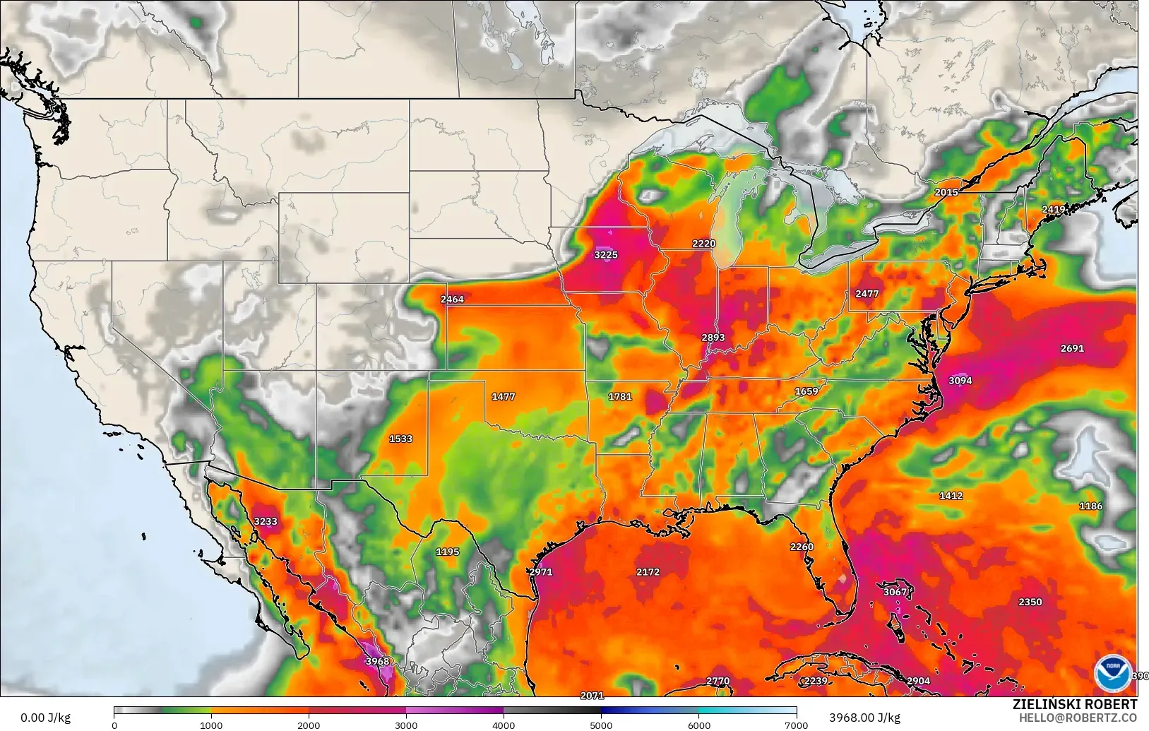 GFS modelo - United States, CAPE