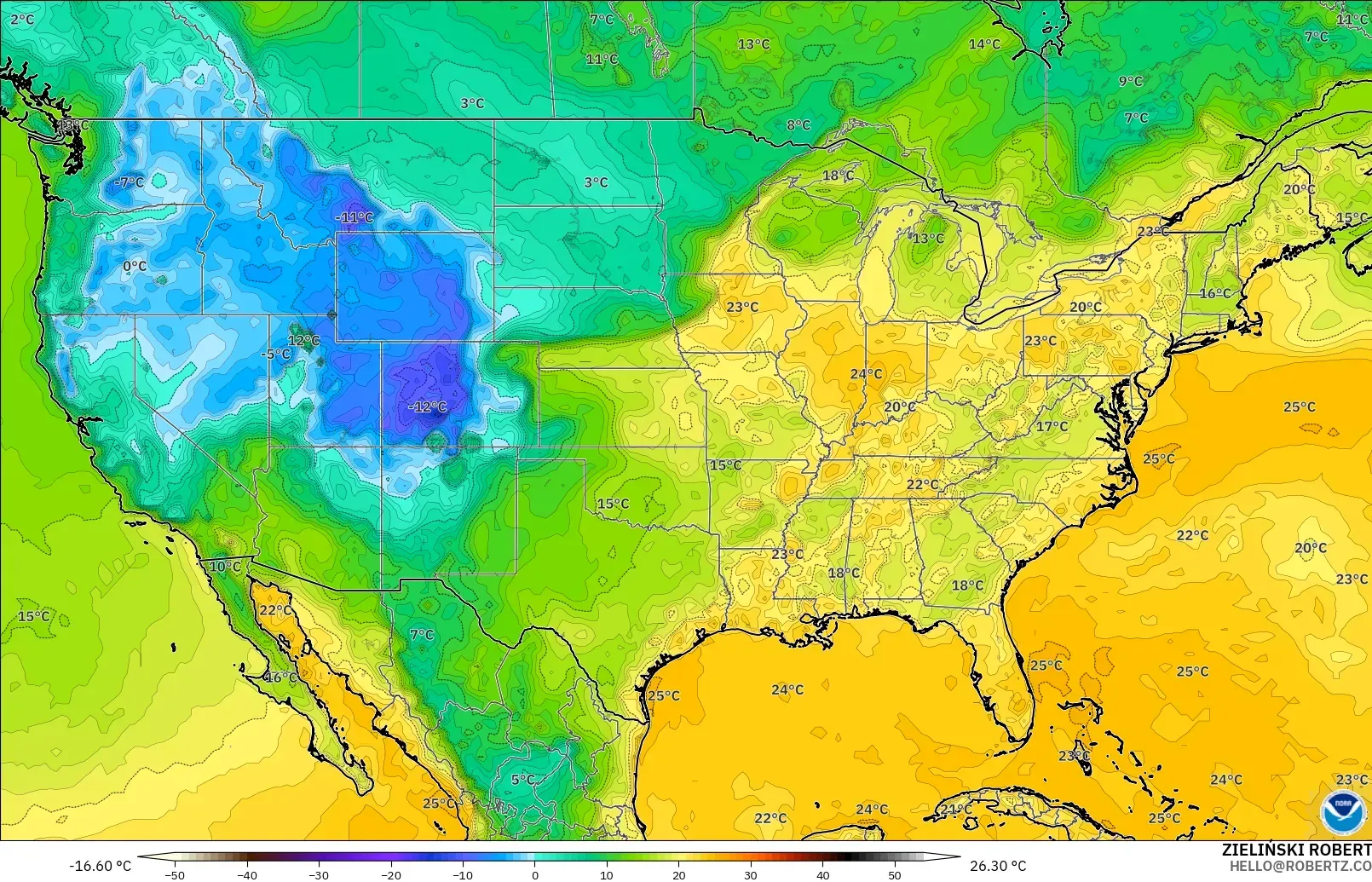 GFS modelo - United States, Dewpoint at 2m