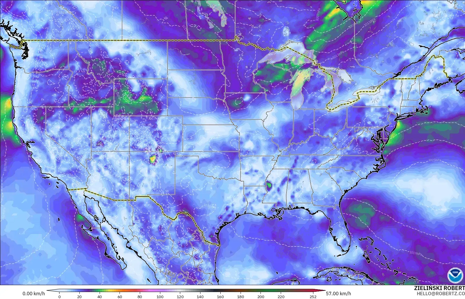 GFS modelo - United States, Wind Gusts