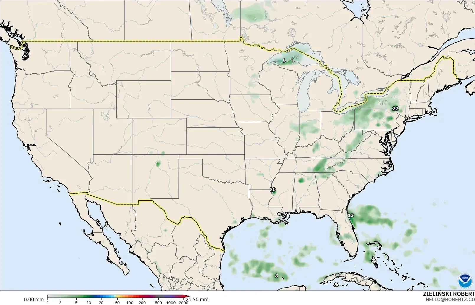 GFS modelo - United States, Precipitation Accumulation