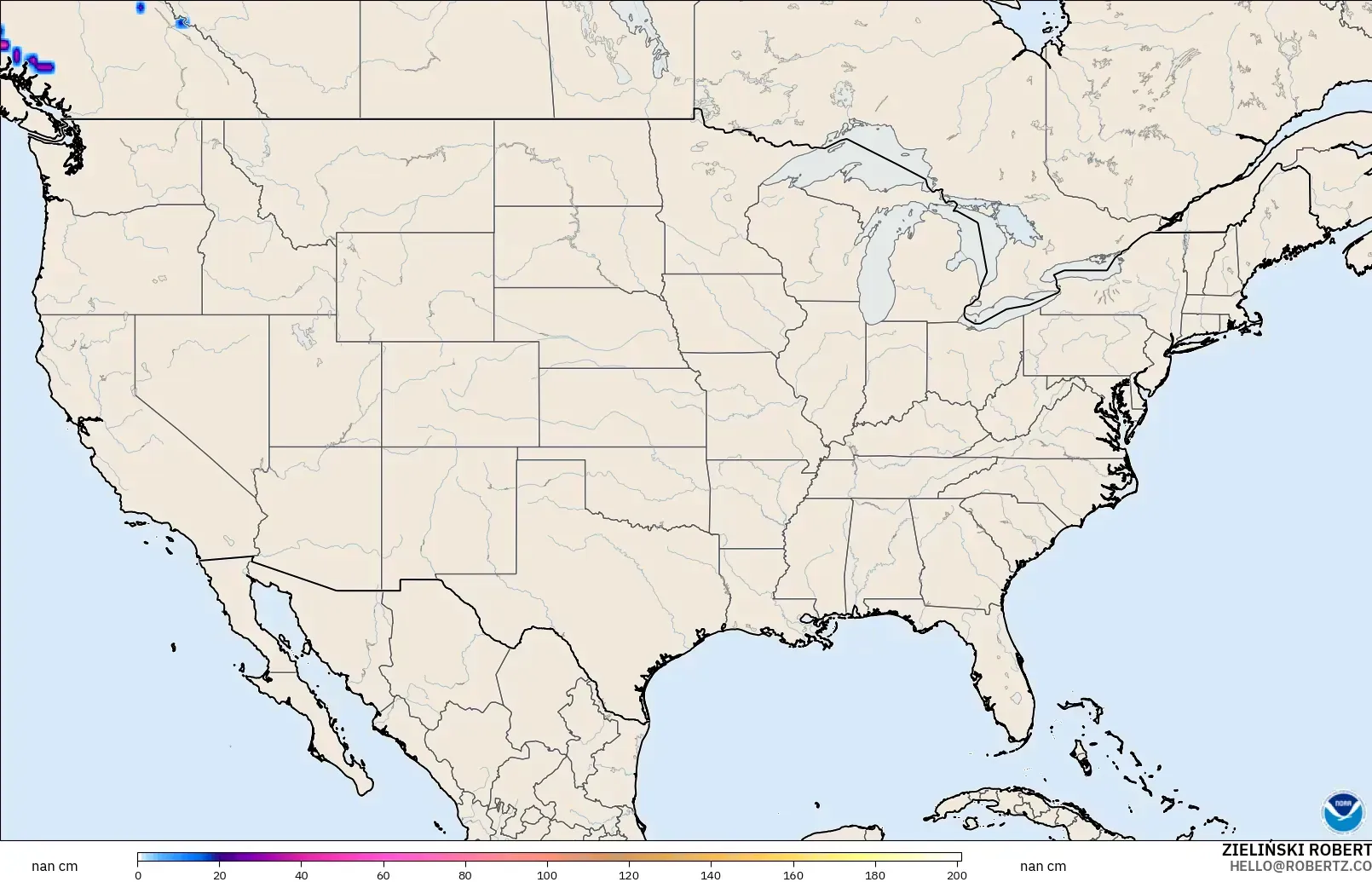 GFS modelo - United States, Snow Depth