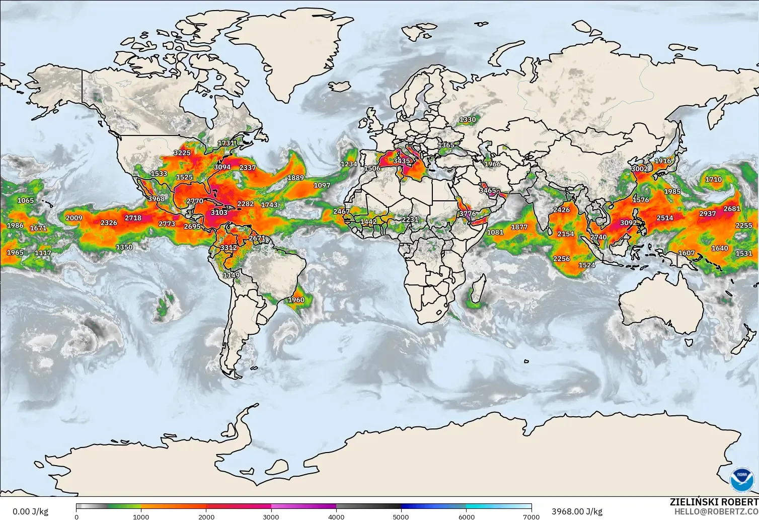 GFS modelo - World, CAPE